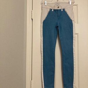 7 For All Mankind Skinny Blue and White Colorblock Jeans Size 27 Denim!